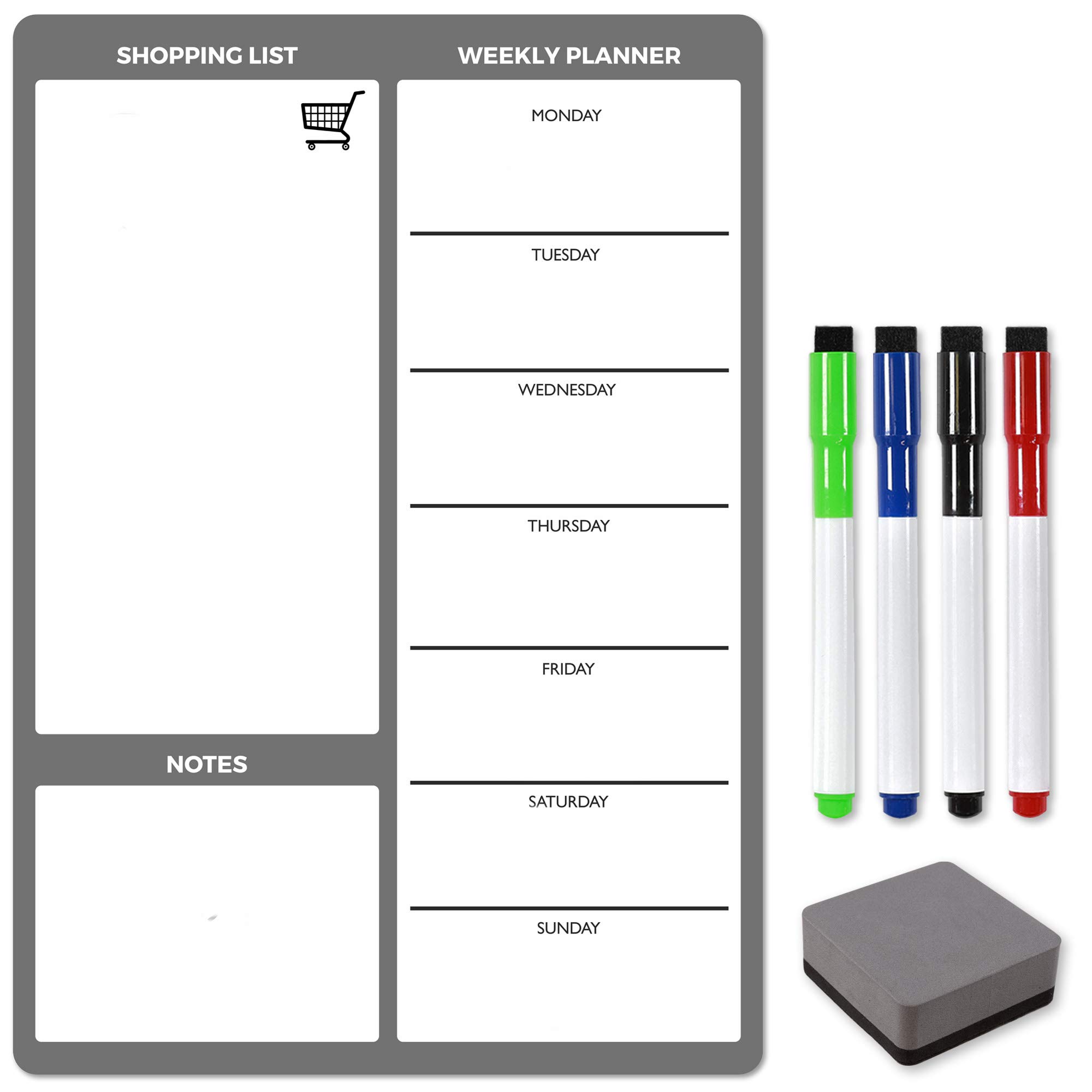 TMS A4 Weekly Meal Planner for Fridge | Magnetic Whiteboard Calendar and Shopping List | Use for Food Prep and Family Planning | Dry Wipe Memo Board for Kitchen | Made in the UK [30 x 21cm]