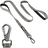 Tuff Pupper Heavy Duty Double Handle Leash | Twist Locking Carabiner Clip | Safety Lock for Strong Dogs | Reflective for Safe Night Walks | 6 Foot Leash | For Medium & Large Dogs