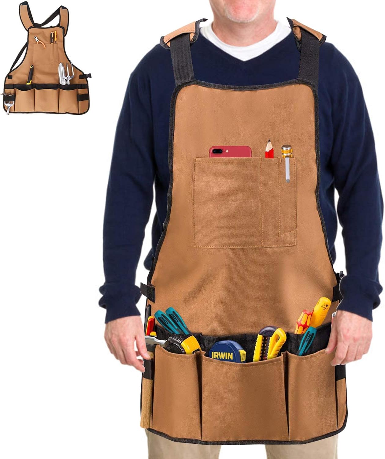 Men's Canvas Work Apron, Welding Apron with 18 Pockets for Carpenter