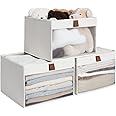 StorageWorks Closet Storage Bins with Clear Window and 2 Handles, Foldable Clothing Bins for Shelves, Large Fabric Organizer, Beige, 3 Pack