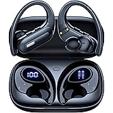 Wireless Earbuds Bluetooth 5.3 Headphones 90 Hrs Playtime Ear buds with Wireless Charging Case Power Display Over-ear Earphones with Earhooks Waterproof Stereo Headset for Android phone Workout Black