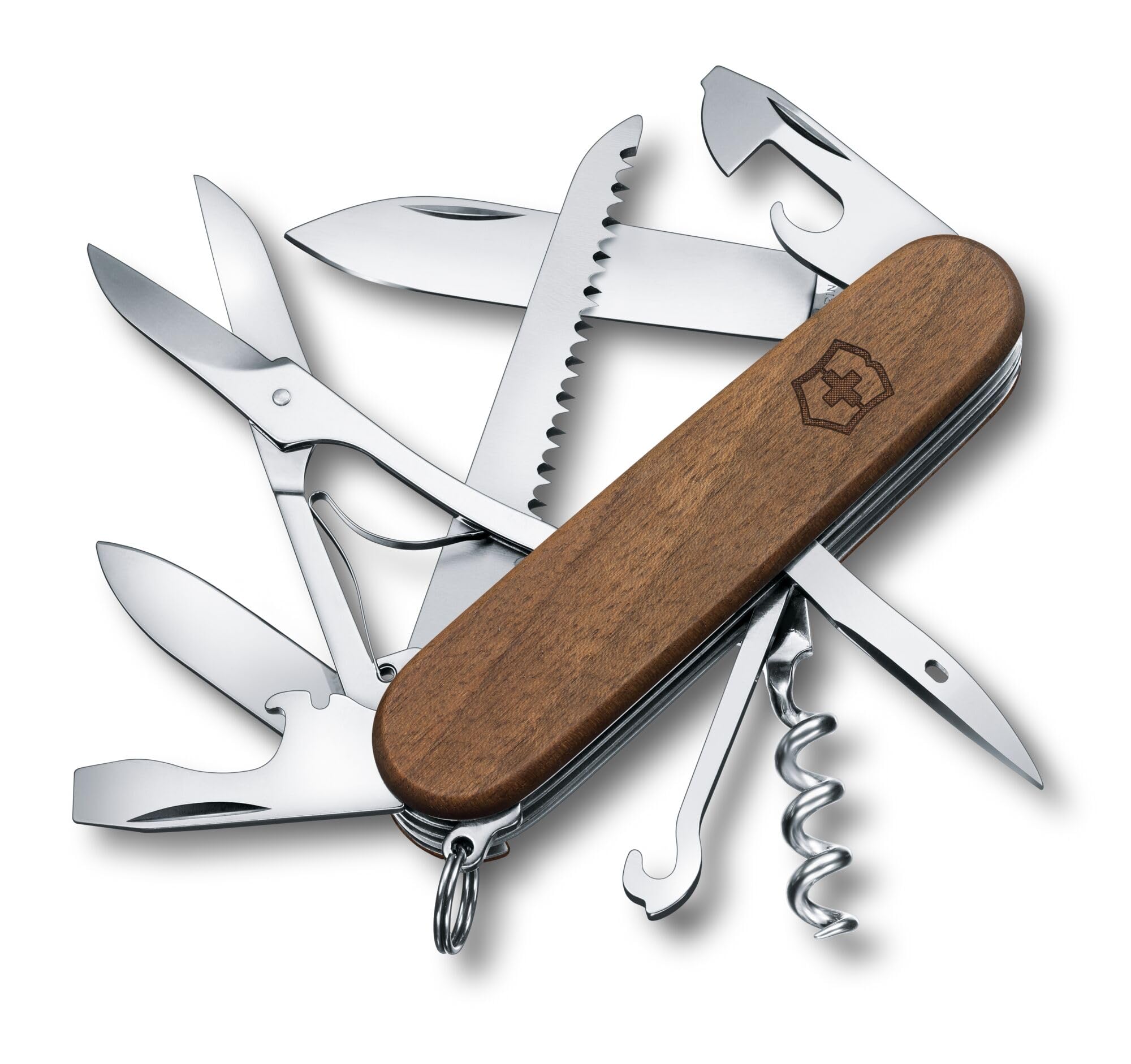 Victorinox Huntsman Swiss Army Pocket Knife, Medium, Multi Tool, 13 Functions, Blade, Bottle Opener, Wood, 91mm