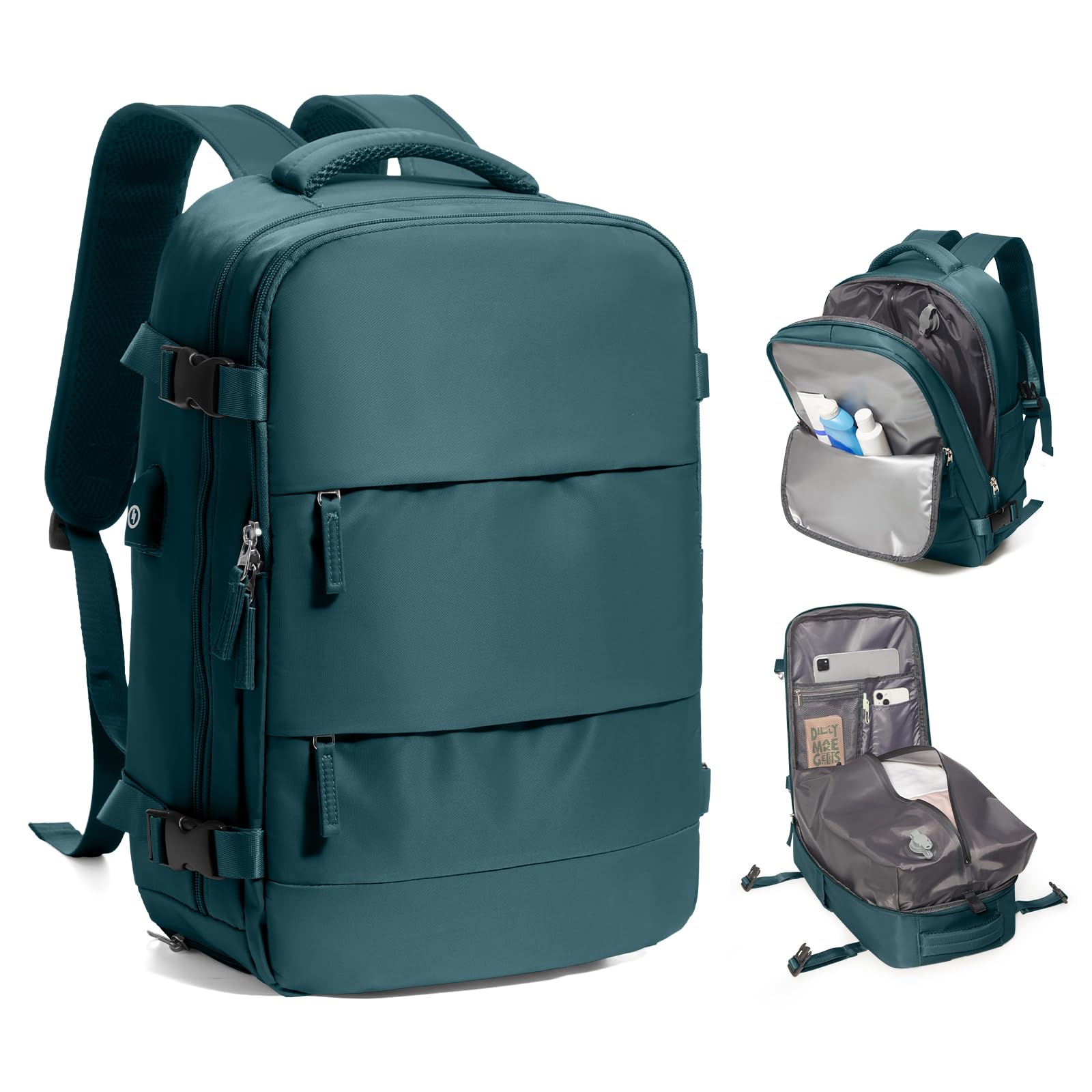 Photo 1 of Vacuum Travel Backpack with Electric Pump, Waterproof Personal Item Bag, Women & Men's Anti-Theft Laptop Daypack for Work Trip Gym with Wet Bag & Shoe Compartment, Peacock Blue