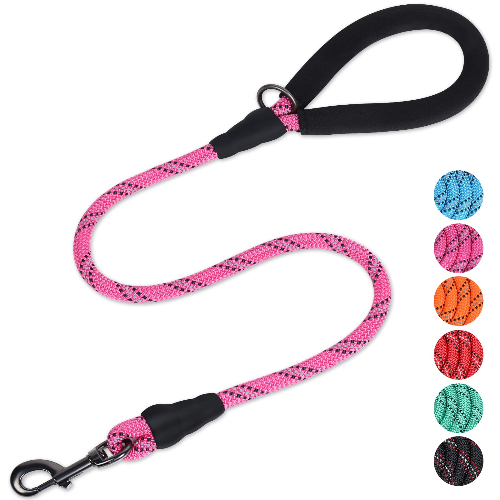 VIVAGLORY Rope Dog Lead Roperex Dog Lead, Leash with Soft Padded Handle for Walking & Training, Strong Rope & Reflective Heavy Duty for Pet, 120 x 0.8cm, Pink
