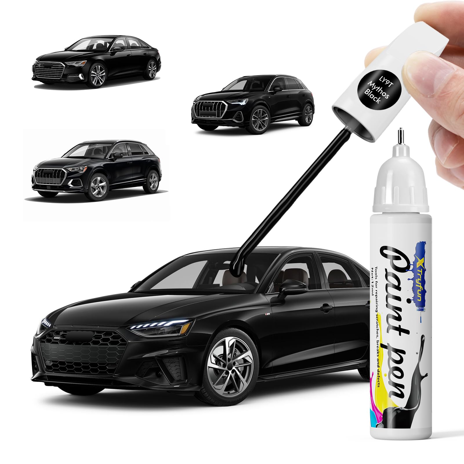 Photo 1 of XTryfun LY9T Mythos Black Touch Up Paint Compatible with Audi, DIY Car Paint Scratch Repair, Quick & Easy Fix Automotive Scratch Repair for Q3/Q4/Q5/Q7/Q8/A3/A4/A5/A6/A7/A8/E-Tron/R8/TT