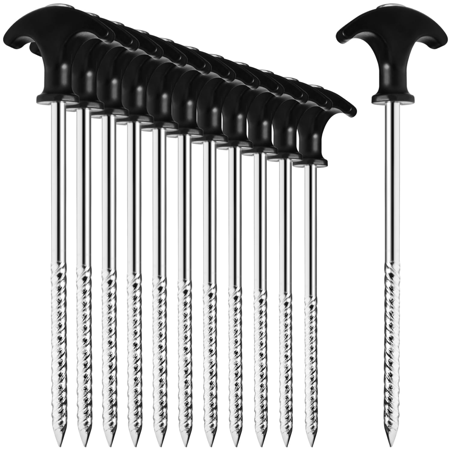 COM-FOUR® 12x tent pegs made of steel - robust ground pegs with thread for camping and outdoors - ideal for normal and hard ground with a T-handle