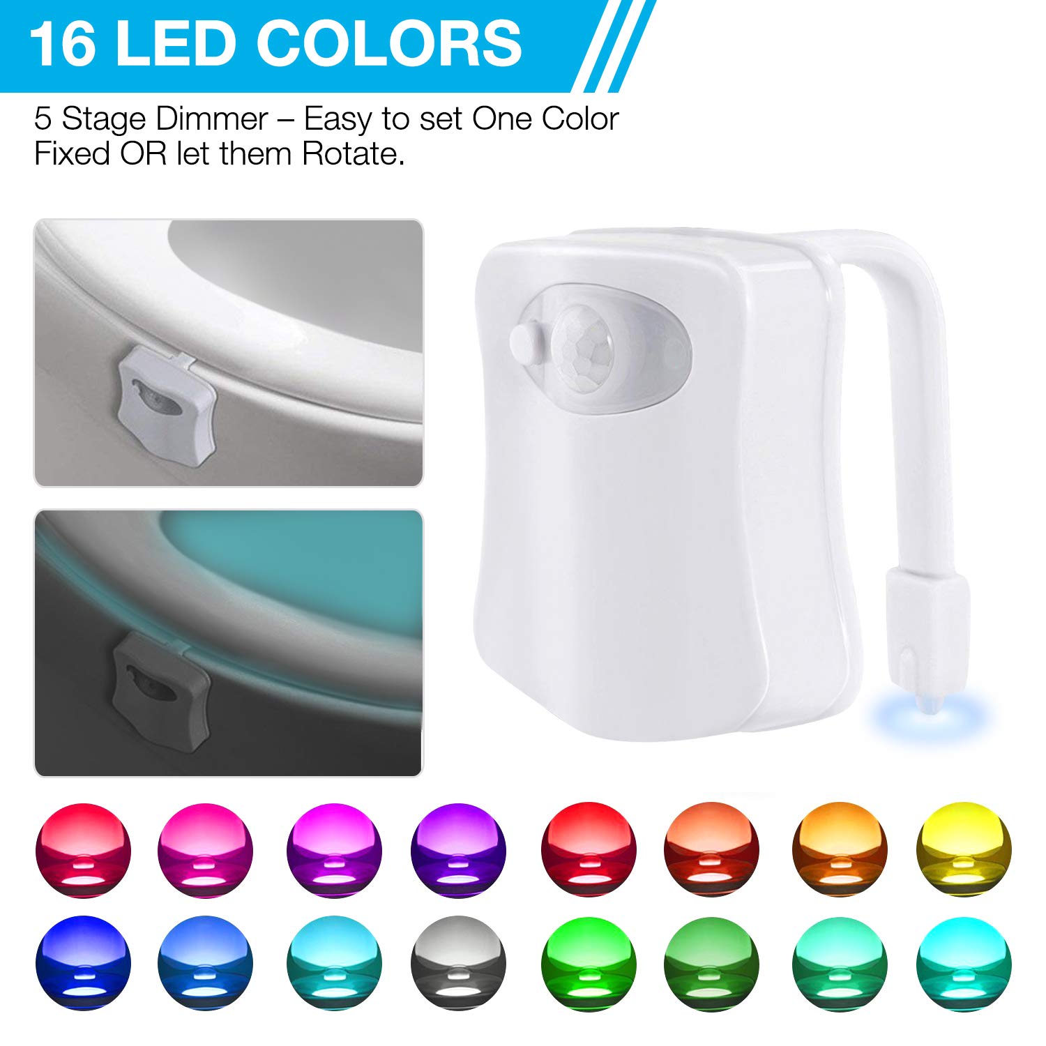 WEBSUN Toilet Night Light Motion Activated 16 Color Changing Led Toilet