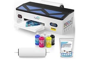 TENEE A3 DTF Transfer Printer with High Transfer Rate, Suitable for DIY Printing Dark and Light Fabric Direct to Film Printer with Built-in White Ink Circulation System(Printer, 5 x 250ml Ink, 1 x Film)