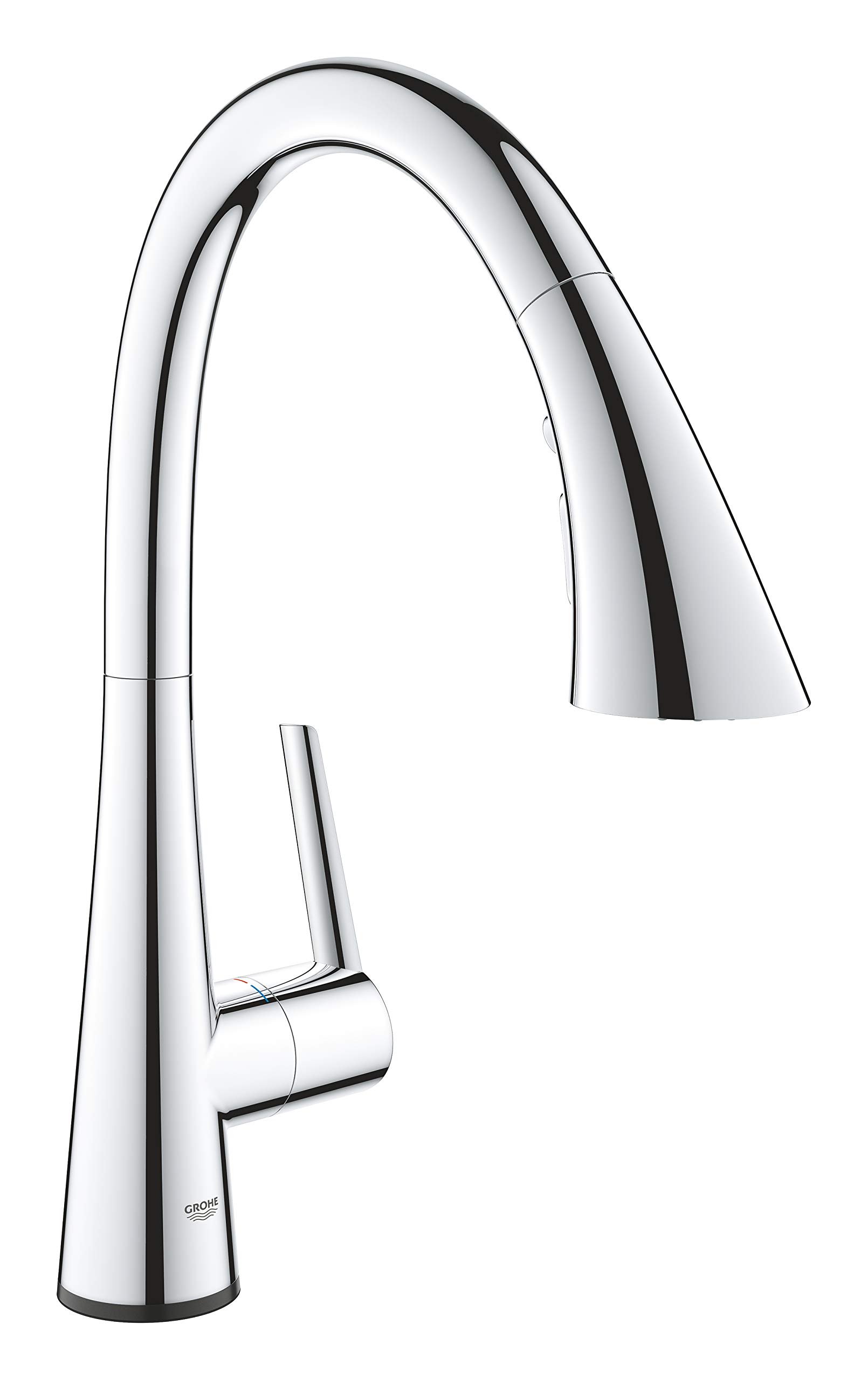 GROHE Zedra Touch Kitchen Tap Single-Lever Sink Mixer, High C-Spout with Touch Operation, Pull-Out Comfort Shower Head and 3 Spray Options, 360° Swivel Range, Chrome Finish Water-Saving 30219002