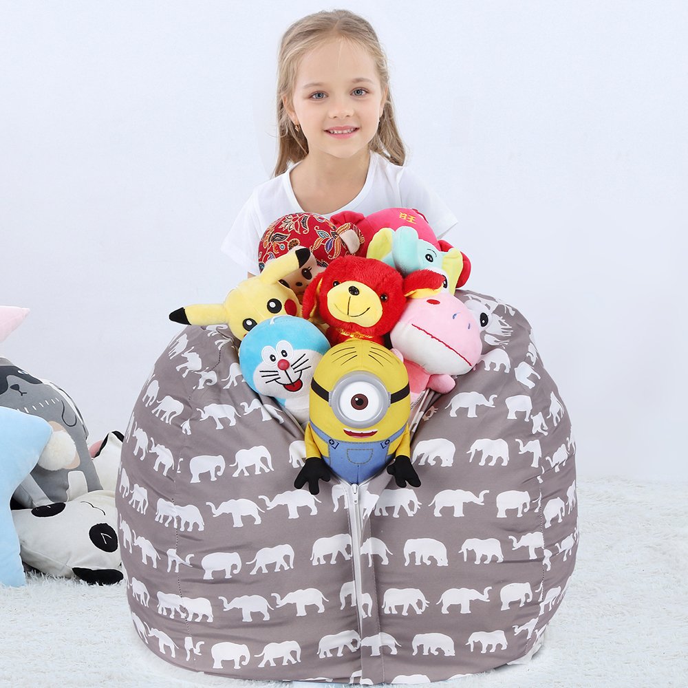 WOYAGE Stuffed Animal Bean Bag Storage Chair | Stuffed Animal Storage Sack |Stuff n Sit Kids\' Furniture | Childrens Bean Bag Chairs (Elephant, XL)