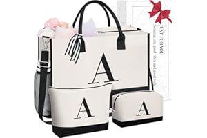 BAGAIL Initial Tote Bag, Personalized Birthday Gifts for Women, Teacher, Friends, Mom, Wedding, Monogrammed Beach Bag