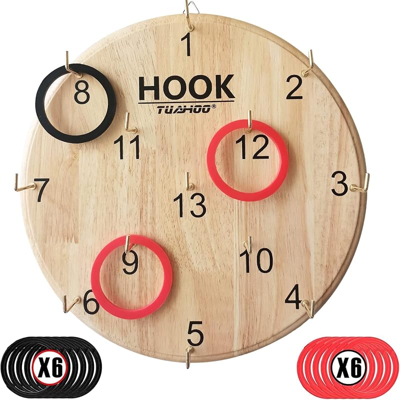 TUAHOO Hoopla Ring Toss Game Wooden Board Hookey for Kids Adults Indoor Outdoor