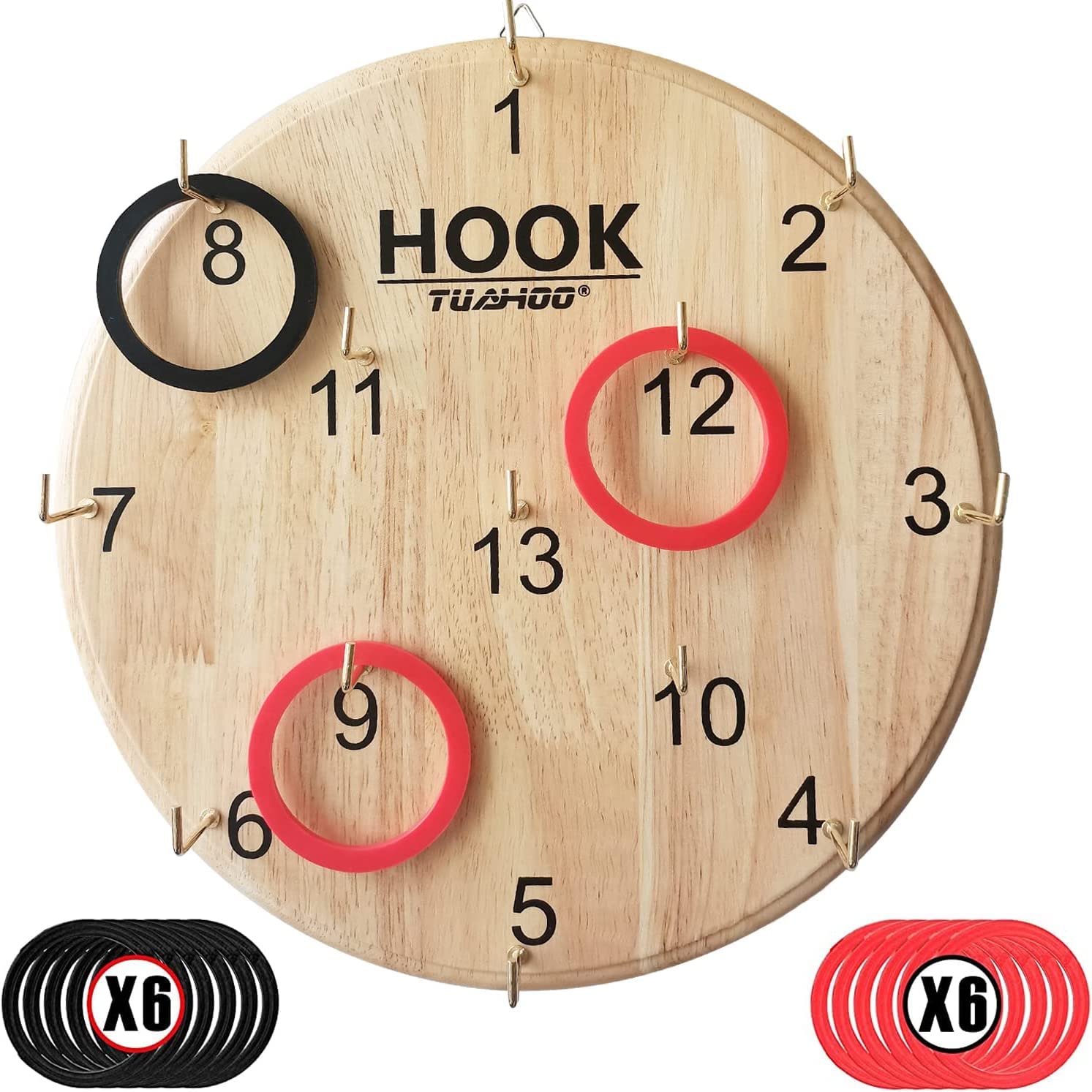 TUAHOO Hoopla Ring Toss Game for Kids Adults Indoor Outdoor Family Fun, Wooden Board Hoops Wall Games, Hookey Ring Tossing Game for Garden, Party, Office, Backyard, 12 Inch