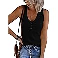 MEROKEETY Women's V Neck Tank Tops Summer Sleeveless Ribbed Button Casual Henley Shirts