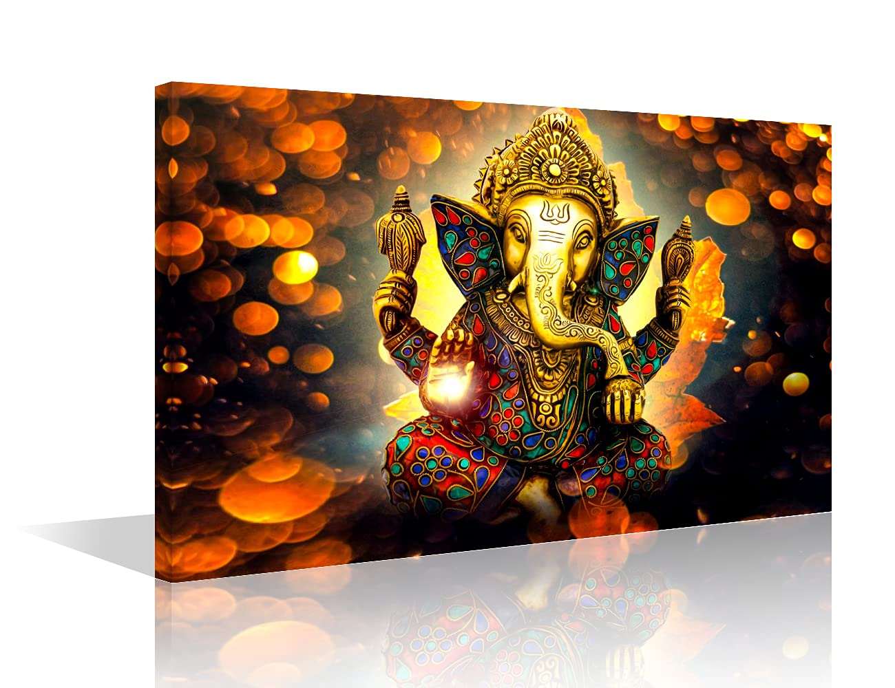 Wall Pictures for Living Room Ganesha Canvas Indian God Paintings 1 Panel Wall Art Hinduism Modern Artwork Home Decor Giclee Wooden Framed Gallery-Wrapped Stretched Ready to Hang (16''Wx 24''H)