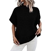 Pink Queen Women's Mock Neck Batwing Short Sleeve Loose Oversized Knit Pullover Sweater Vest Jumper Tops