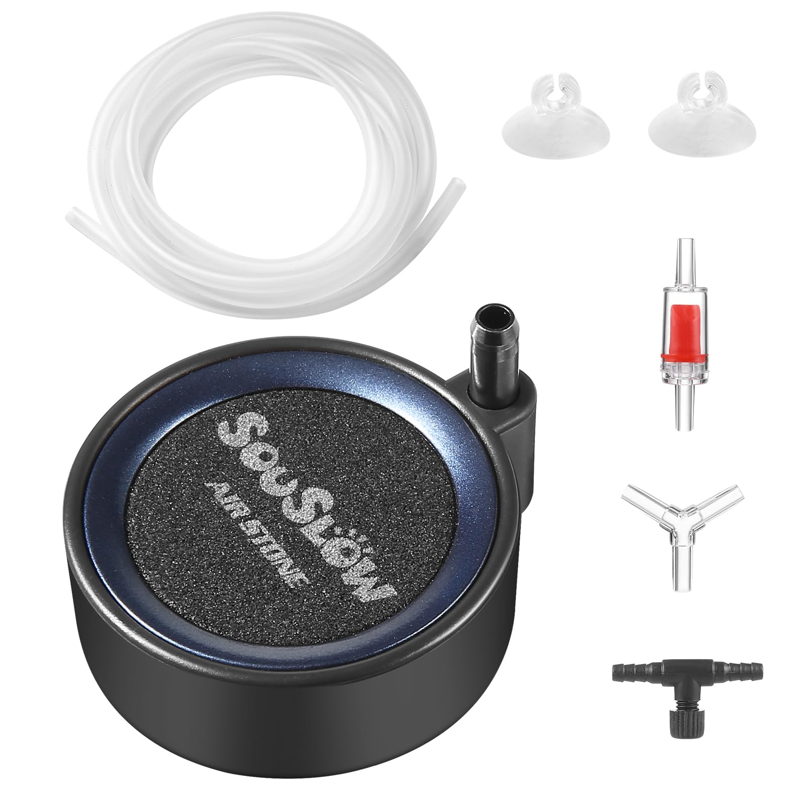 SOUSLOW Aquarium Air Stone Aquarium Air Stone Set with 2M Air Hose, Quiet Bubble Stone for Hydroponic Fish Aquariums (5cm)