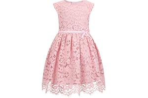 ALLOVIN Girls & Toddlers Sleeveless A-Line Lace Party Dress Birthday Wedding & Flower Girl Dress with Beaded Bowknot 2-12Y