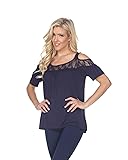 white mark Bexley Lace Cut-Out Tunic Top in Navy