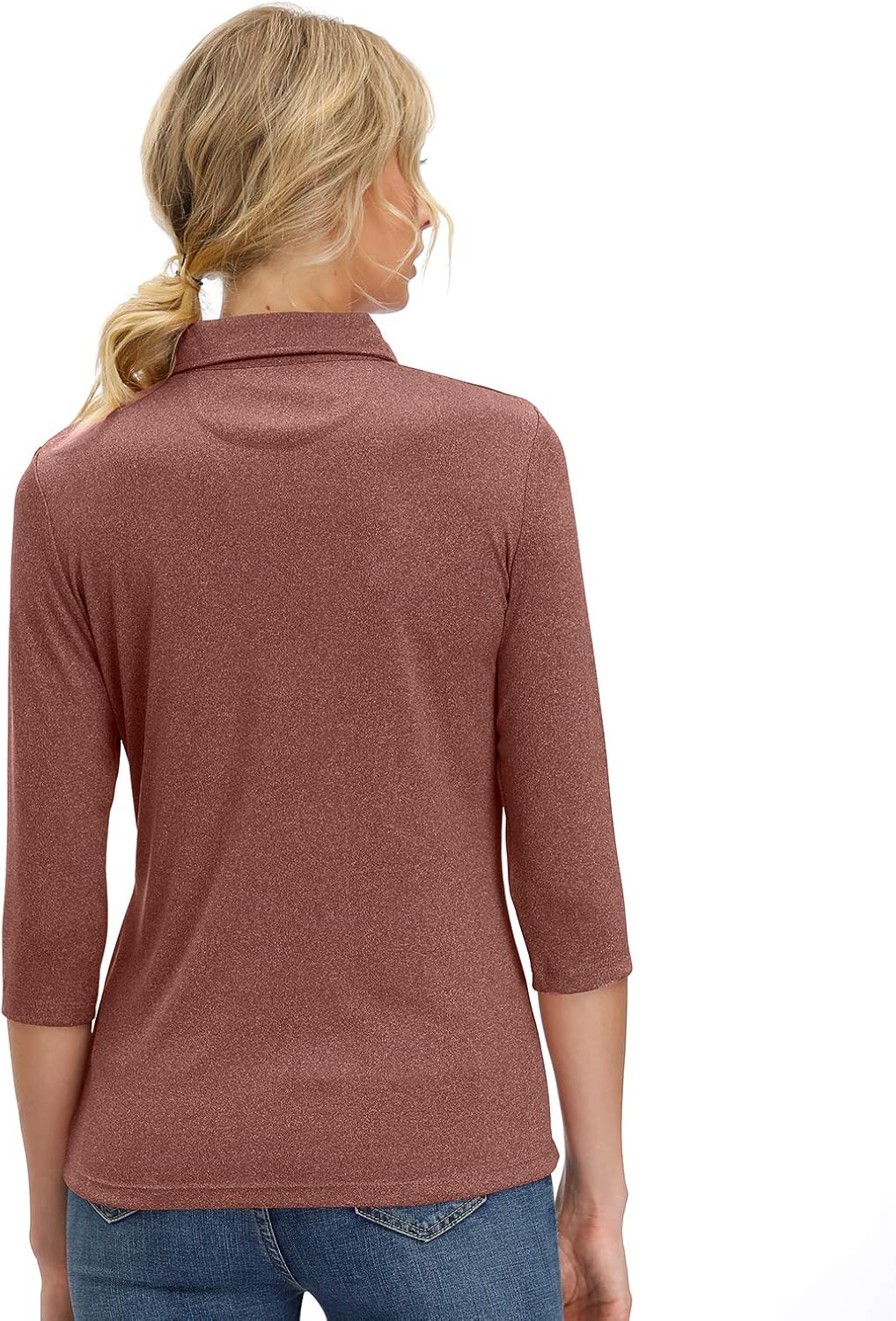 Women's 3/4 Sleeve V Neck Golf Shirts Moisture Wicking Performance Knit Tops Fitness Workout Sports Leisure T-Shirt: Clothing