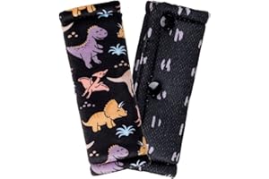TINLYFINLY 2 Pack Car Seat Belt Covers for Baby Kids, Soft Reversible Car Seat Shoulder Strap Pads, Seatbelt Cushion, Neck Strap Covers for Stroller, Carrier, Pushchair (Dinosaur)