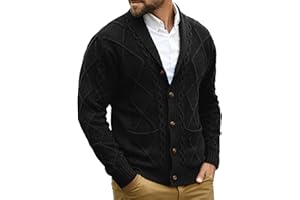 Comdecevis Mens Shawl Collar Cardigan Sweater Cable Knit Button Down Long Sleeve Casual Knitwear with Pockets