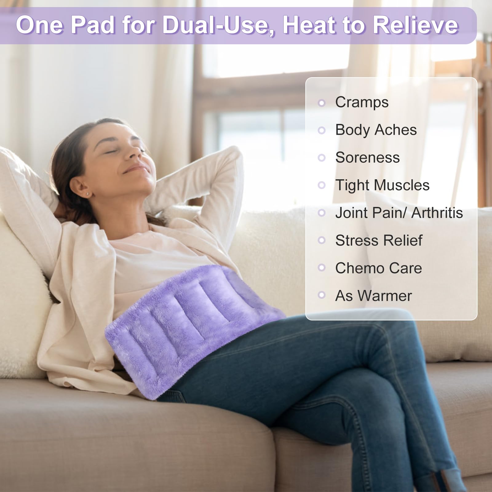 SuzziPad Microwave Heating Pad for Discomfort Reducing, 7x16 Microwavable Heated Pads, Muscle Ache, Soothing Fatigue for Neck and Shoulder, Bean Bag Moist Heat Pack, Warm Compress, 1.74lb, Purple
