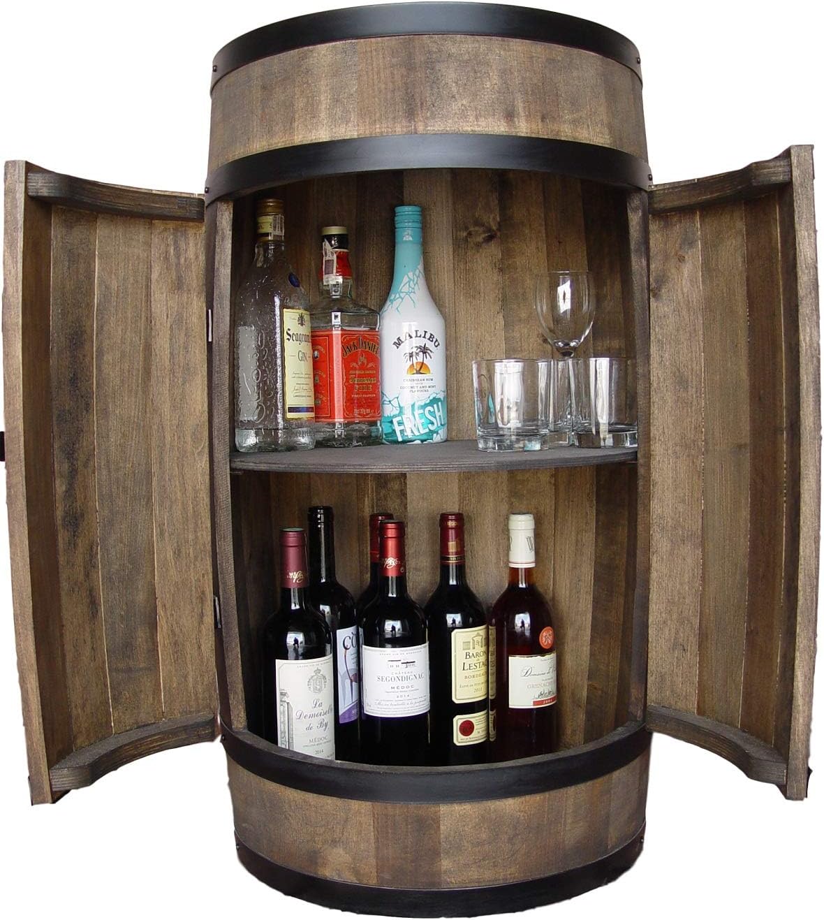 weeco Wooden Barrel Bar with Double Door, Drinks Wine Rack, Wine Table Amazon.co.uk
