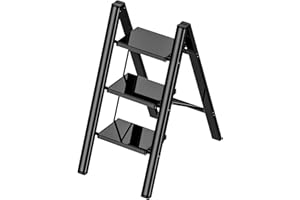 3 Step Ladder, Ladnamy Folding Step Stool with Wide Anti-Slip Pedal, Aluminum Lightweight Portable Step Stools for Adults, 330 IBS Capacity Multi-Use Ladder for Home and Kitchen, Black