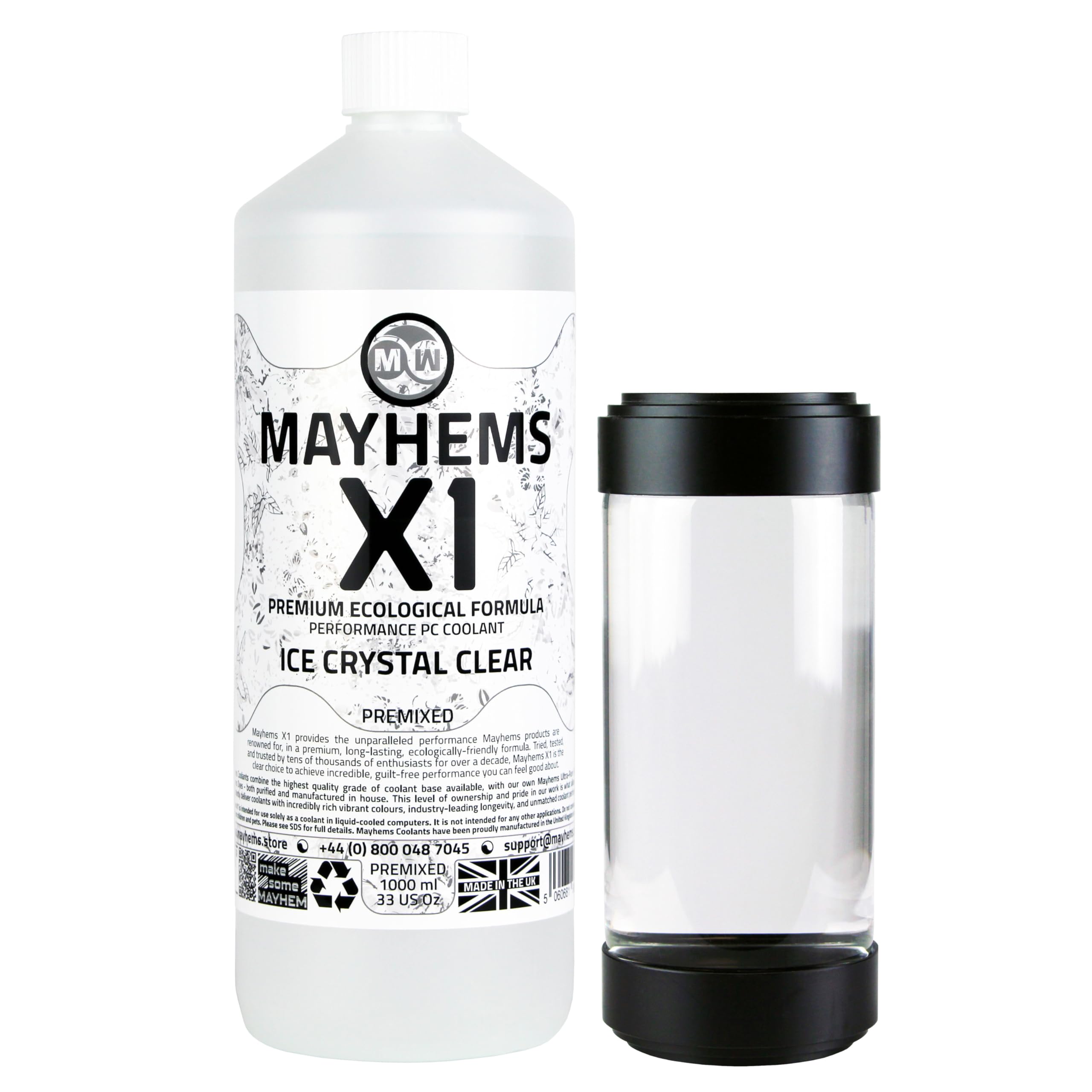 Mayhems - X1 Premixed PC Coolant - Computer Water Cooling Fluid - Liquid Cooling, Eco Friendly Series, 1 Litre, Ice Crystal Clear