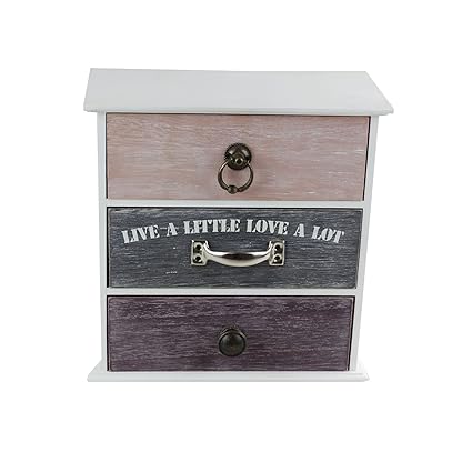 Live A Little Wooden Table Top 3 Drawer Storage Unit Chest Cabinet