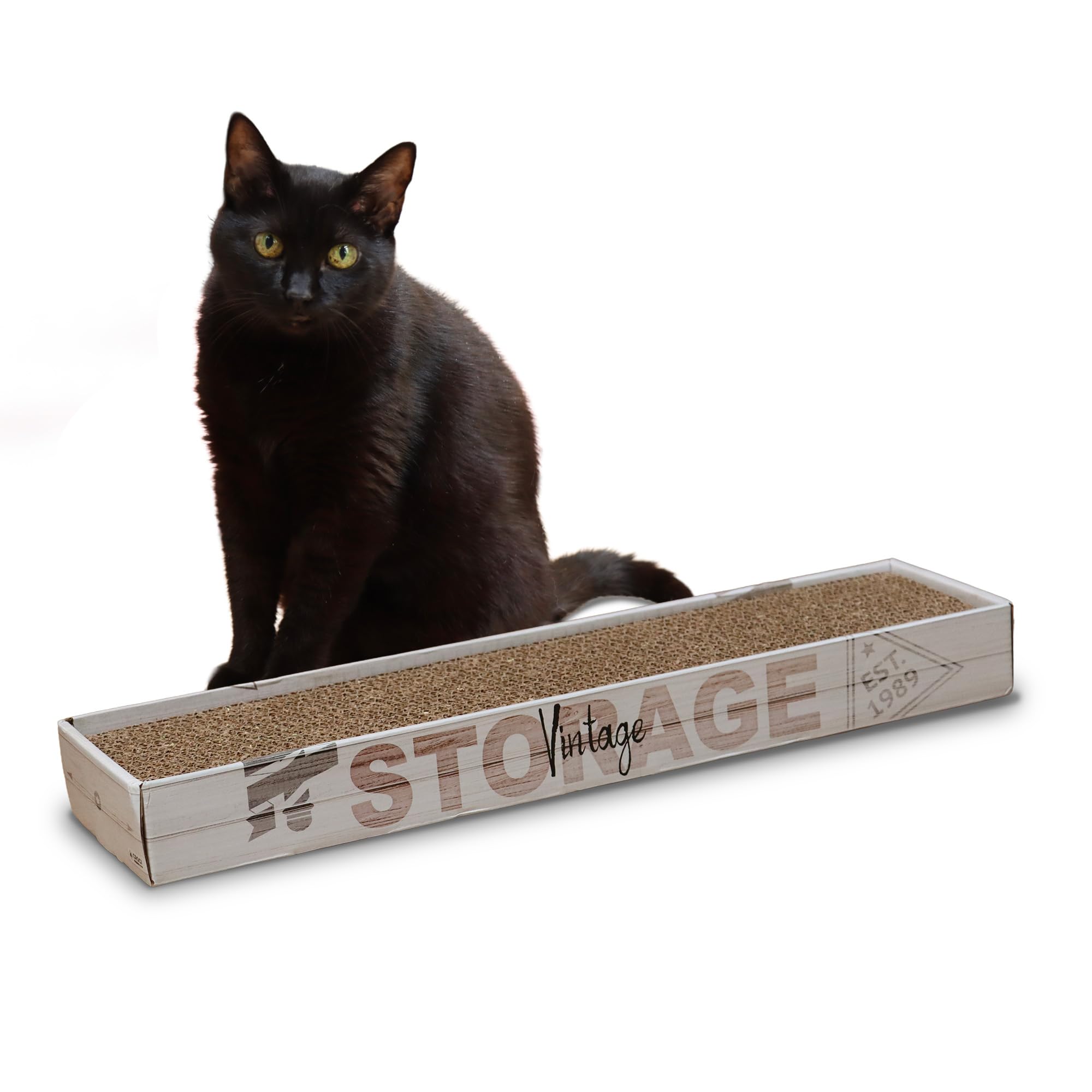 Croci Cardboard Cat Scratching Post 2 Layers Reversible Non-Slip Feet + Catnip Bag Oak 48 x 12.5 x 5 cm