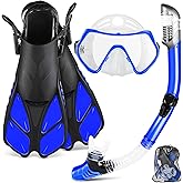 ZEEPORTE Mask Fin Snorkel Set, Travel Size Snorkeling Gear for Adults with Panoramic View Anti-Fog Mask, Trek Fins, Dry Top Snorkel and Gear Bag for Swimming Training, Snorkeling Kit Diving Packages