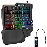 One Handed Gaming Keyboard Rainbow LED Light Up, 35 Keys Protable ﻿ | Mini Single Hand Keyboard with Wrist Rest, Wired One Hand Keyboard for Xbox PS4 PS5 PC Laptop with USB Hub