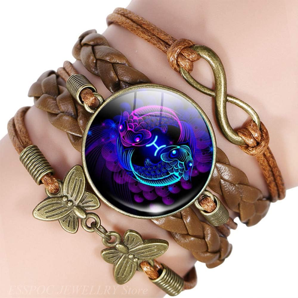 QWKLNRA Zodiac Bracelet 12 Constellations Multilayer Vintage Punk Style