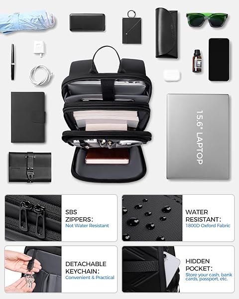 FENREE.GEER SLIM LAPTOP BACKPACK FOR MEN, LIGHTWEIGHT BACKPACK WITH USB CHARGING PORT,WATER RESISTANT 15.6 INCH LAPTOP BAG – BLACK
