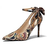 GotSoft Women's Pointed Toe High Heels Ankle Strap Bow Tie Pumps Wedding Party Dress Shoes
