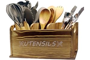 ST-BEST-P Utensil Holder Rustic Wood White Large Farmhouse Spatula Organizer for Kitchen counter Farmhouse,Countertop,Cooking Tools Storage (Wood)