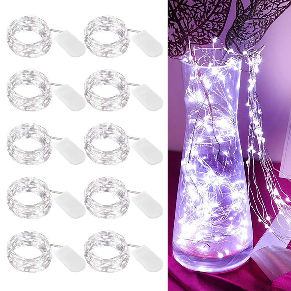 Photo 1 of [10-Pack] LED String Lights, 6.6FT LED Moon Lights 20 Led Micro Lights On Silver Copper Wire (Batteries Include) for DIY Wedding Centerpiece, Table Decoration, Party (Cool White)