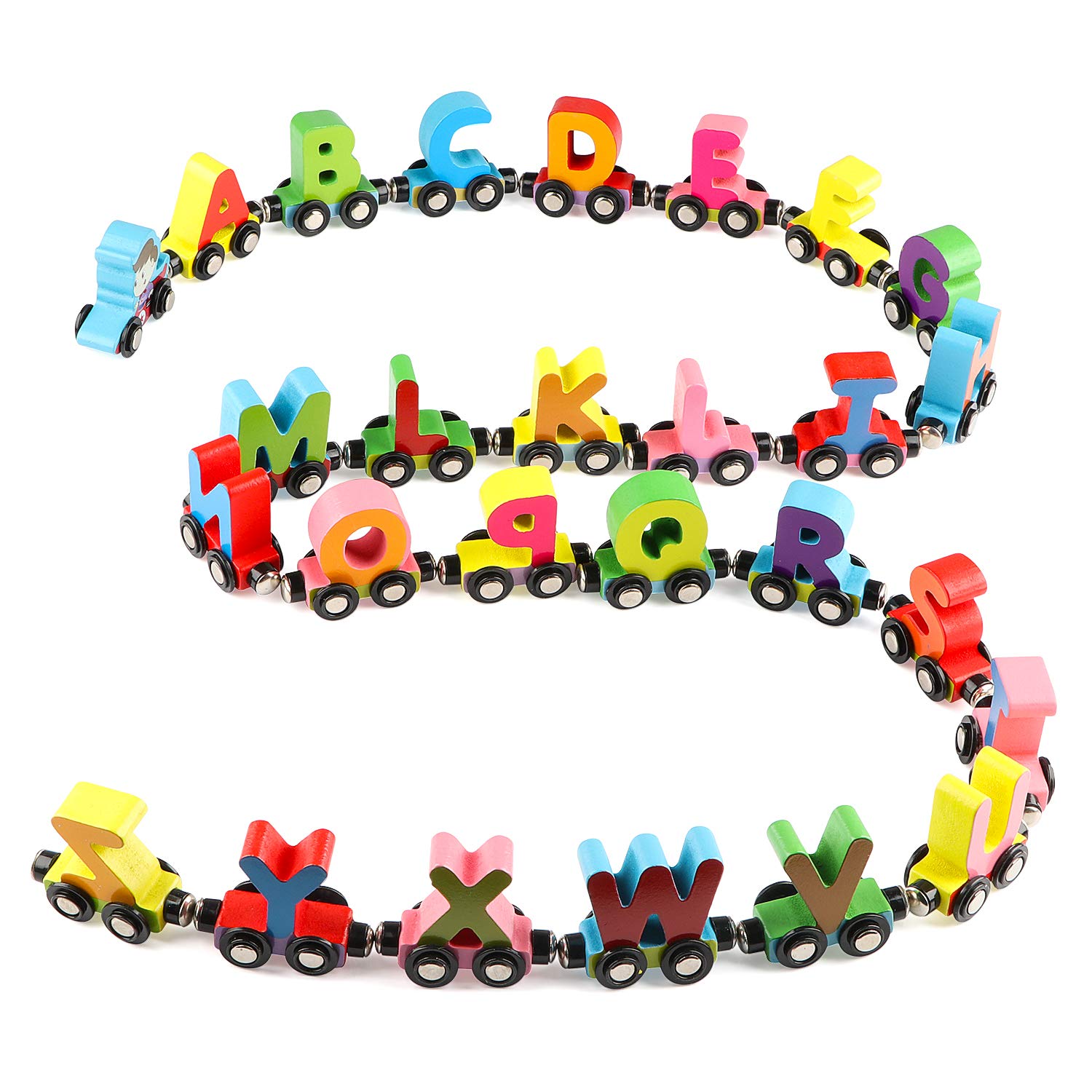 Photo 1 of Wondertoys 27 PCS Wooden Alphabet Train Toy Wooden Magnetic Alphabet ABC Train Set
