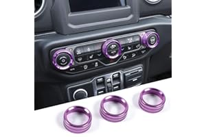 JeCar Air Conditioner Switch Knob Cover Aluminum Alloy Trim Cover Compatible with Jeep Wrangler 2018-2023 JL JLU & 2020-2023 Gladiator JT with Specific Dial Panel, Purple