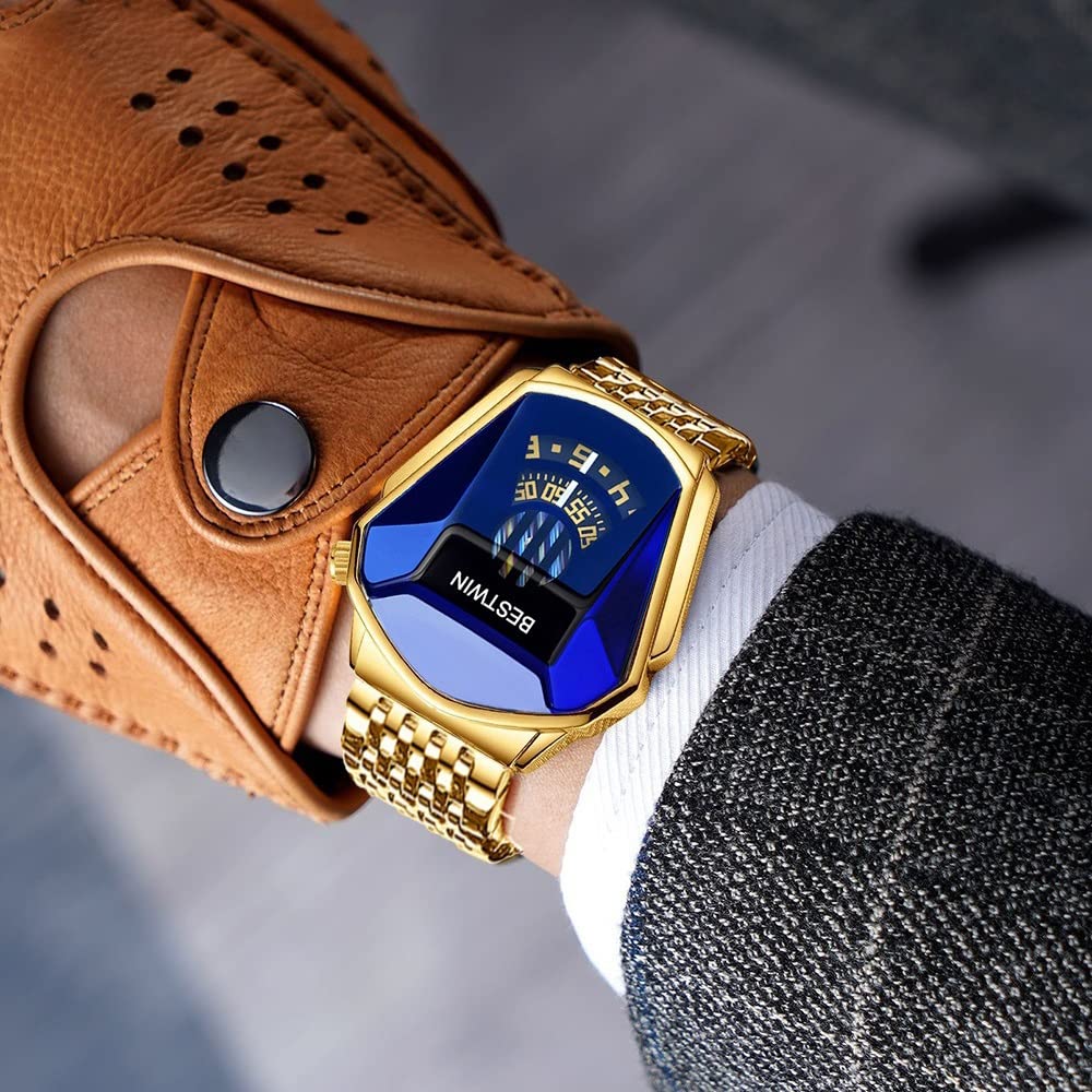 FENKOO Luxusmarke Sport Militäruhr Männer Gold Edelstahl Quarz wasserdichte Armbanduhren Uhr