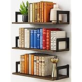 Harwaya Floating Book Shelves for Wall Set of 3, 17 x 8 Inch Deep Wooden Wall Bookshelf for Bedroom Office, Rustic Wood Hangi