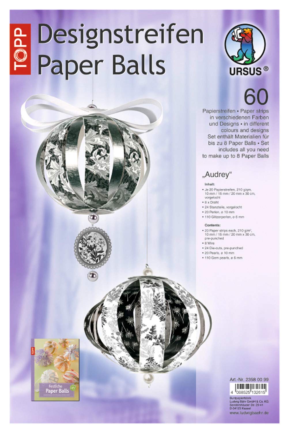 Ursus Audrey Design Strips Paper Balls 60 Strips and Accessories for 8 Decorative Balls
