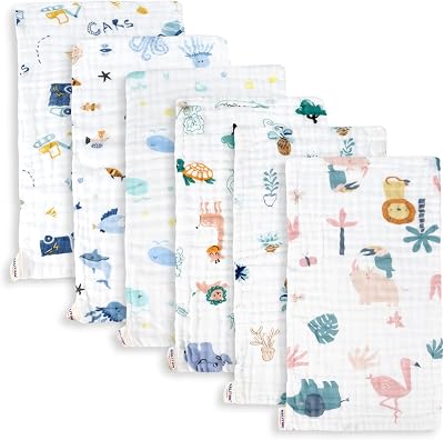 Maliton 6 Pack Muslin Burp Cloths 50x25cm 100% Cotton Baby 6 Layers