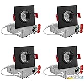 NUWATT 3 Inch LED Gimbal Recessed Lights Black Square, 5CCT 2700K/3000K/3500K/4000K/5000K Selectable 8W, 600 Lumens, IC Rated, Wet Rated, 120V, Dimmable, Canless Adjustable Recessed Lighting, 4 Pack