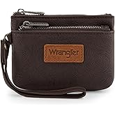 Wrangler Coin Purse for Women RFID-blocking Floral Embossed Change Pouch Wristlet Wallet Lightweight Portable Wallets Coffee