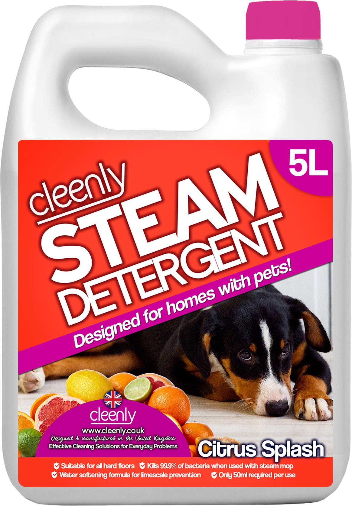 Cleenly Pet Steam Detergent for Steam Mops (5 litres) - Citrus Splash - Designed for Homes with Pets - Suitable for All Hard Floors, clear