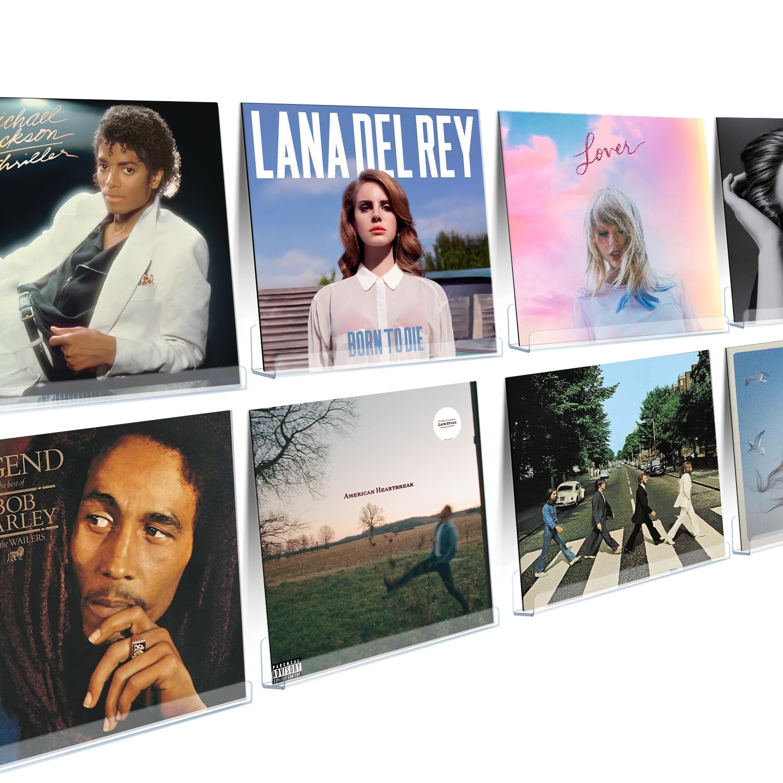 Photo 1 of Laurensory Vinyl Record Shelf Wall Mount, 12 inch Clear Acrylic Album Record Holder Display, Kids Bookshelf, Floating Wall Shelves for Bathroom, Bedroom, Living Room, Kitchen, 8 Pack