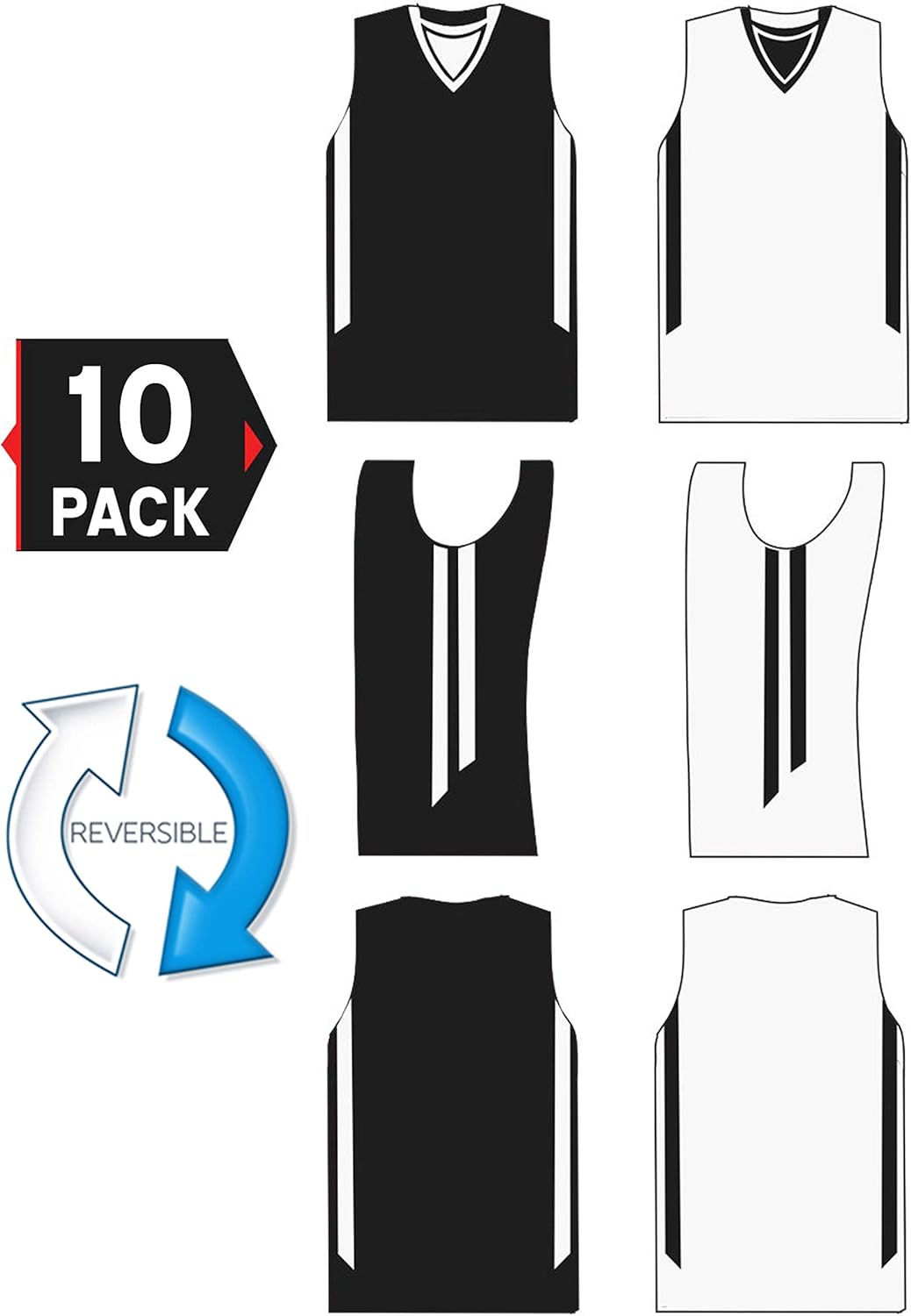 Pack of 10 Youth Boys Reversible Mesh Performance Athletic Basketball Jerseys Blank Team Uniforms for Sports Scrimmage Bulk: Clothing